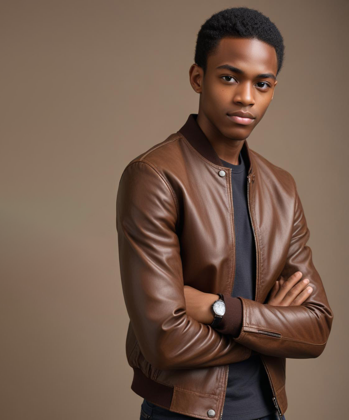 brown leather jacket